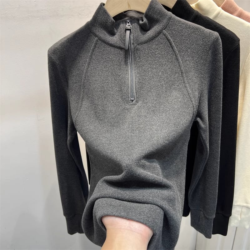 Derong ženska zimska baza majica 2025, nova, mekana s patentnim zatvaračem, polu-visoki ovratnik, dvostrano brušena, T‑shirt A8997