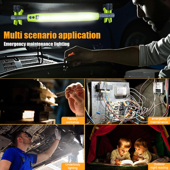 Vészhelyzeti munkalámpa magnet COB LED-del, 5W, 700 lm, 3,7V, 10000 h élettartam, kampóval