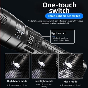 Teleszkópos zoom LED zseblámpa, kültéri, többfunkciós, újratölthető, 5W, 1200mAh, ABS tokozás, hatótáv 500 m felett