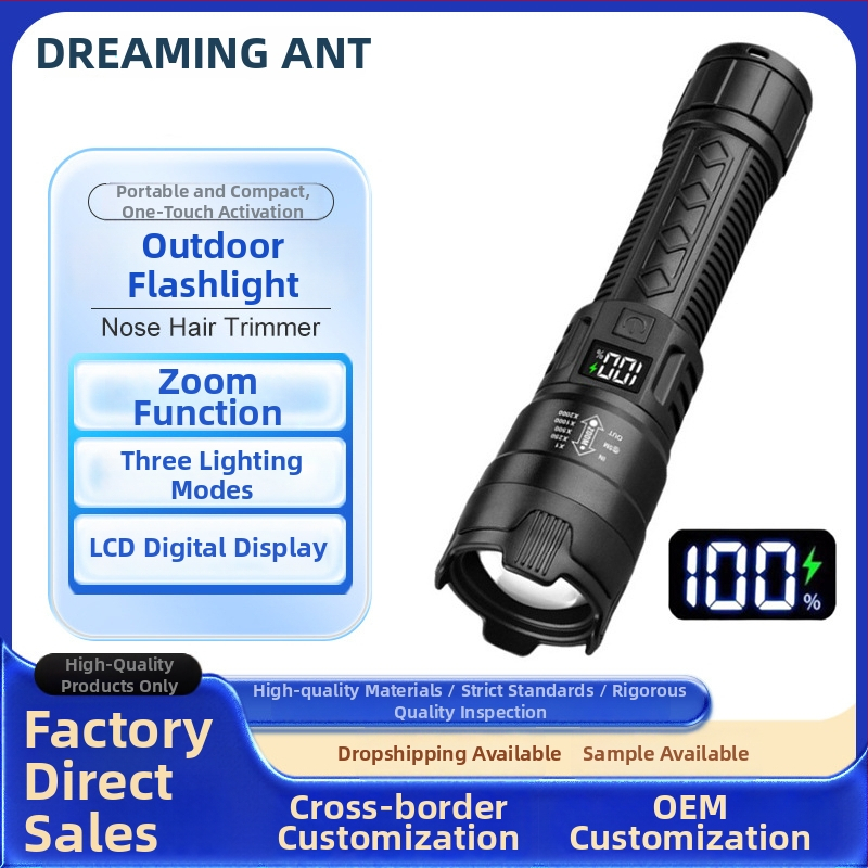 Teleszkópos zoom LED zseblámpa, kültéri, többfunkciós, újratölthető, 5W, 1200mAh, ABS tokozás, hatótáv 500 m felett