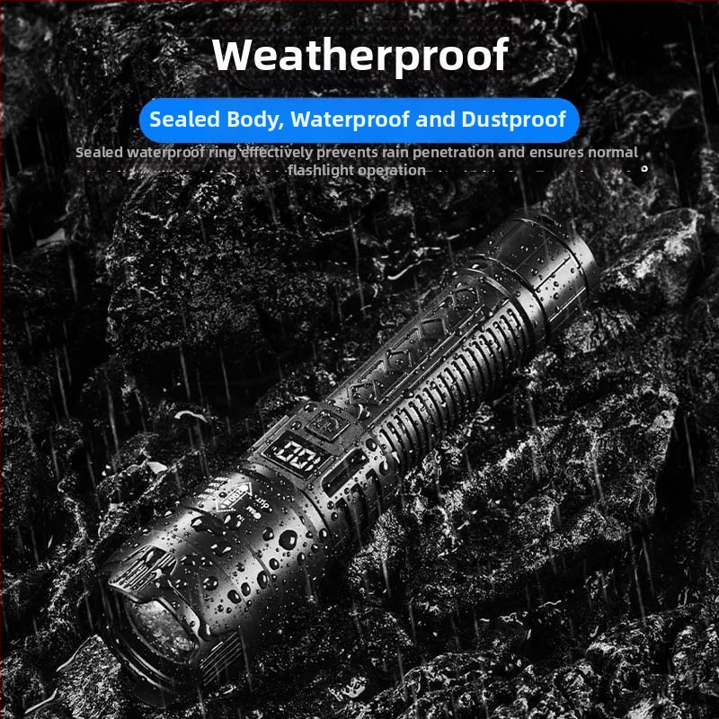 Teleszkópos zoom LED zseblámpa, kültéri, többfunkciós, újratölthető, 5W, 1200mAh, ABS tokozás, hatótáv 500 m felett