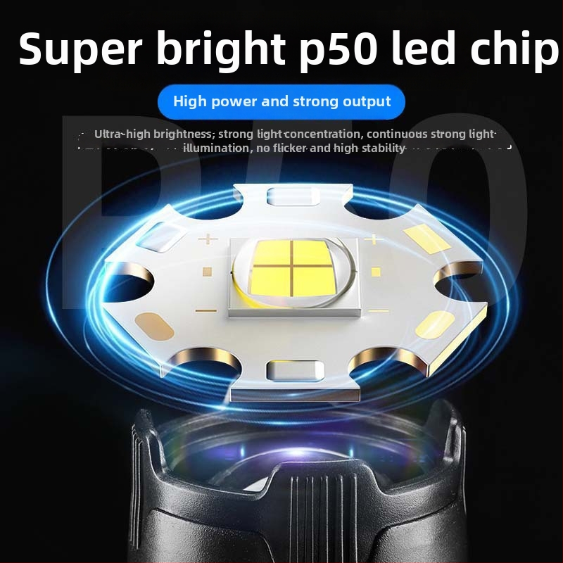 Teleszkópos zoom LED zseblámpa, kültéri, többfunkciós, újratölthető, 5W, 1200mAh, ABS tokozás, hatótáv 500 m felett