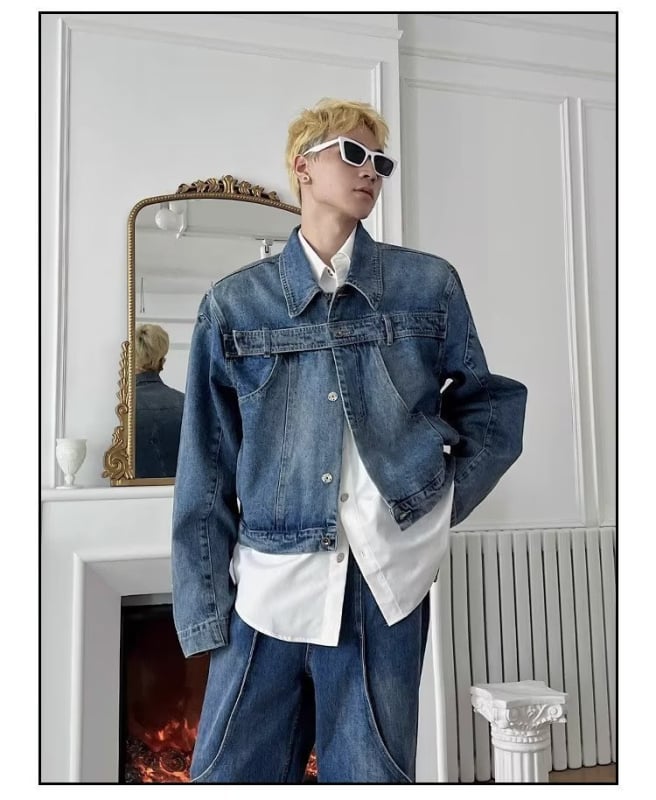 Denim dzseki street-trend stílusban — gallér lapos, bő szabás, egyrészes záródás, hosszú ujjú, poliészter Cowboy anyag