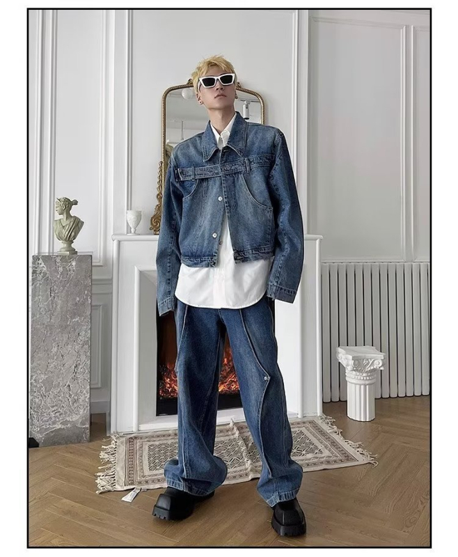 Denim dzseki street-trend stílusban — gallér lapos, bő szabás, egyrészes záródás, hosszú ujjú, poliészter Cowboy anyag
