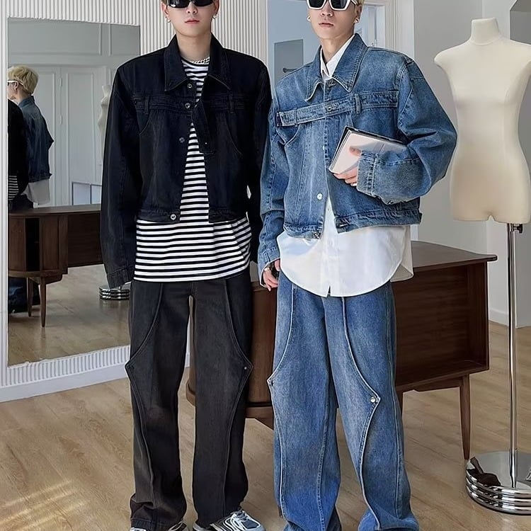 Denim dzseki street-trend stílusban — gallér lapos, bő szabás, egyrészes záródás, hosszú ujjú, poliészter Cowboy anyag