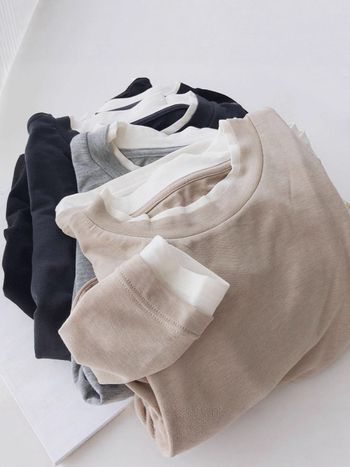 Ženski T-shirt s dugim rukavima, lažni dvodijelni set, okrugli ovratnik, poliester 70–80%, duljina 50–65 cm