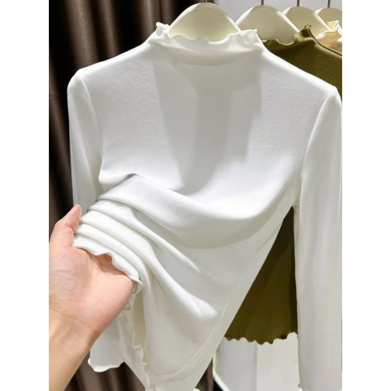 Ženski T-shirt s funkcijom samozagrijavanja, mock-neck ovratnik, dugi rukavi, uski kroj, Derong tkanina (poliester)