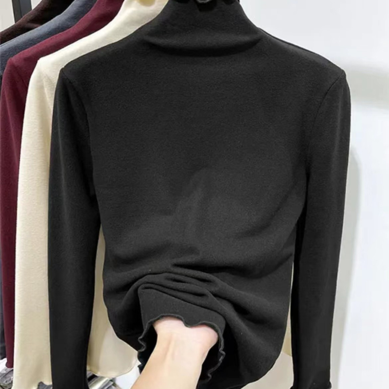Ženski T-shirt s funkcijom samozagrijavanja, mock-neck ovratnik, dugi rukavi, uski kroj, Derong tkanina (poliester)
