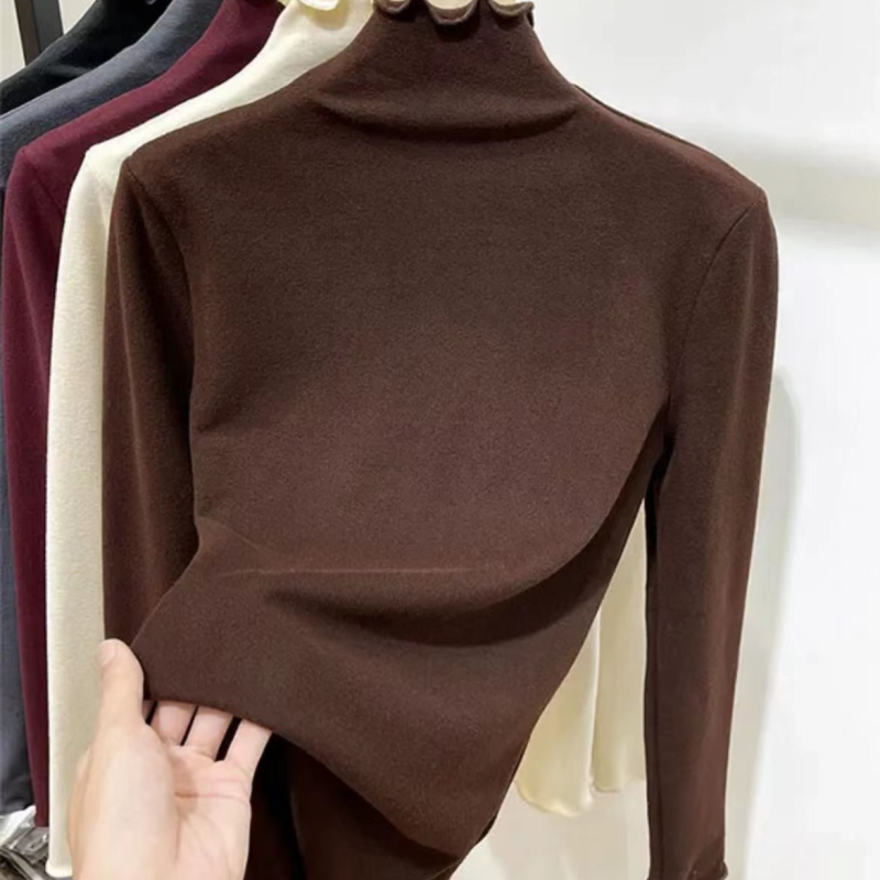 Ženski T-shirt s funkcijom samozagrijavanja, mock-neck ovratnik, dugi rukavi, uski kroj, Derong tkanina (poliester)