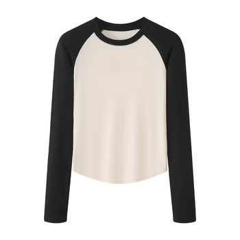 Ženski T-shirt s raglan rukavima, okrugli izrez, geometrijski uzorak, viskoza s elastanom, uski kroj