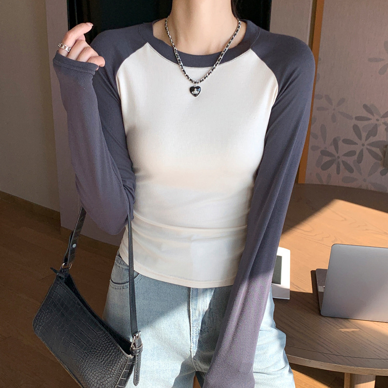 Ženski T-shirt s raglan rukavima, okrugli izrez, geometrijski uzorak, viskoza s elastanom, uski kroj