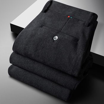 Muške hlače s labavim krojem, visokim strukom, zatvaračem, chenille tkanina, poliester 97%, jednobojne