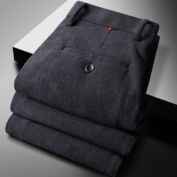 Muške hlače s labavim krojem, visokim strukom, zatvaračem, chenille tkanina, poliester 97%, jednobojne