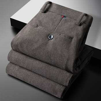 Muške hlače s labavim krojem, visokim strukom, zatvaračem, chenille tkanina, poliester 97%, jednobojne