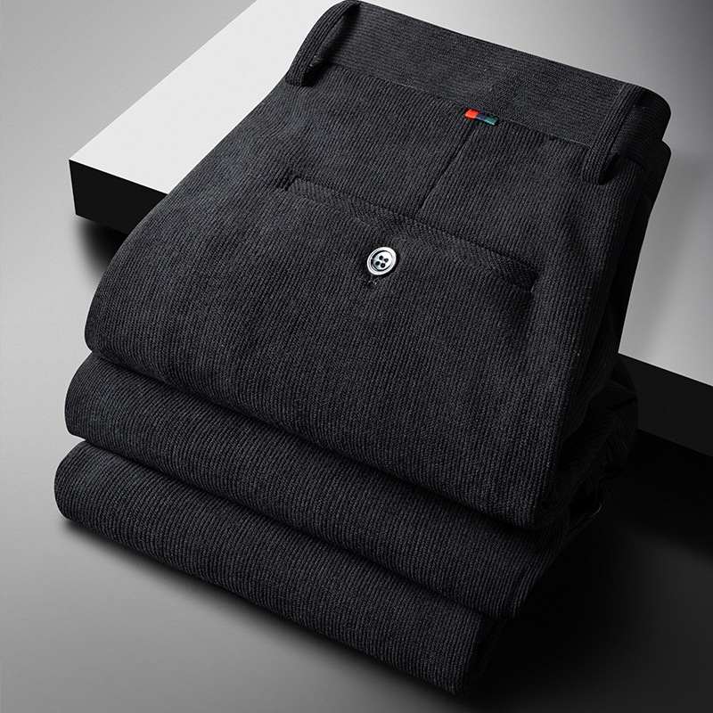 Muške hlače s labavim krojem, visokim strukom, zatvaračem, chenille tkanina, poliester 97%, jednobojne