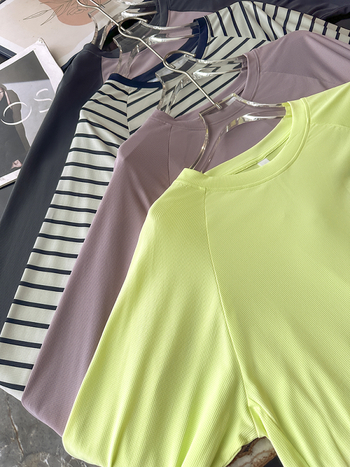 Ženska sportska majica s dugačkim rukavima, Chenille i Spandex, okrugli izrez