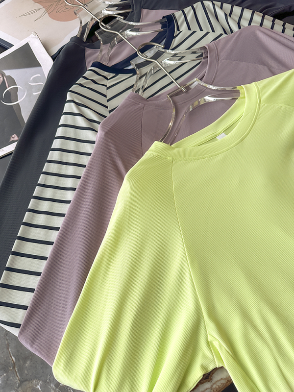 Ženska sportska majica s dugačkim rukavima, Chenille i Spandex, okrugli izrez