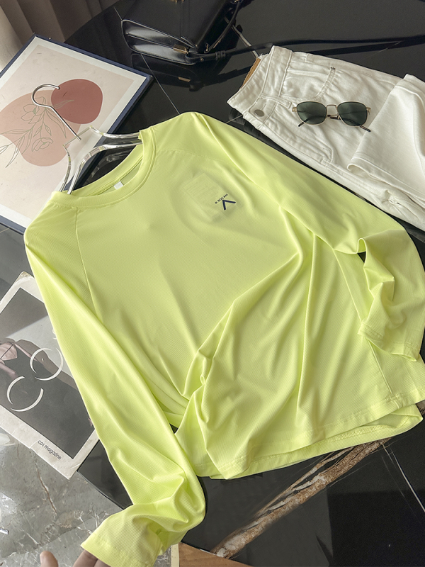 Ženska sportska majica s dugačkim rukavima, Chenille i Spandex, okrugli izrez