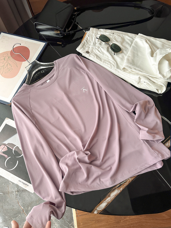 Ženska sportska majica s dugačkim rukavima, Chenille i Spandex, okrugli izrez