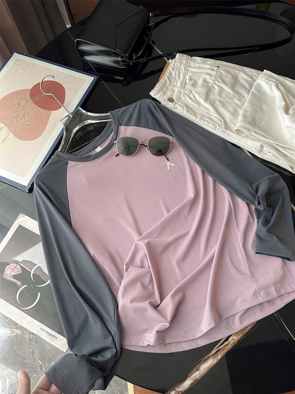 Ženska sportska majica s dugačkim rukavima, Chenille i Spandex, okrugli izrez