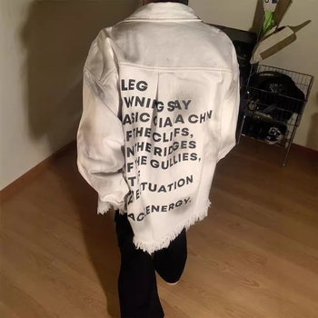 Jachetă denim pentru bărbați, cu guler Lapel, închidere cu nasturi pe un rând, croială lejeră, bumbac 51–70%