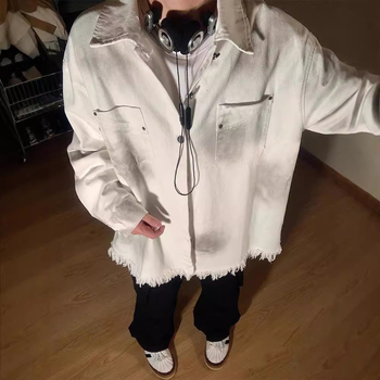 Jachetă denim pentru bărbați, cu guler Lapel, închidere cu nasturi pe un rând, croială lejeră, bumbac 51–70%