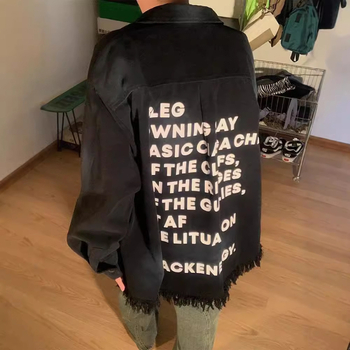 Jachetă denim pentru bărbați, cu guler Lapel, închidere cu nasturi pe un rând, croială lejeră, bumbac 51–70%