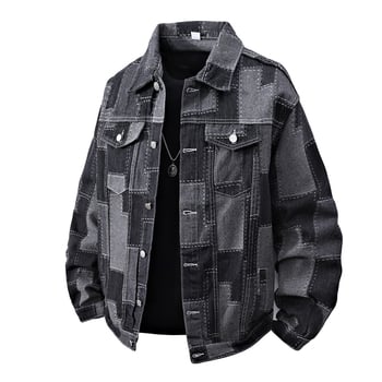 Traper jakna s izvezenim, kapuljom, slobodan kroj, dugi rukav, jednostruko kopčanje