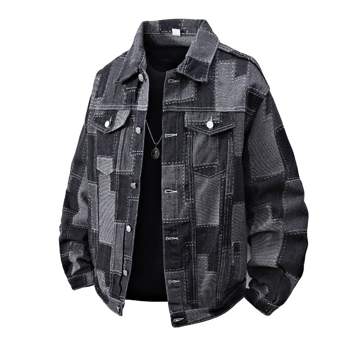 Traper jakna s izvezenim, kapuljom, slobodan kroj, dugi rukav, jednostruko kopčanje