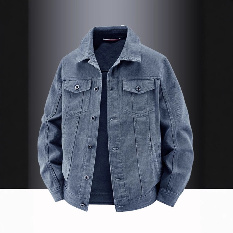 Džins jakna od 100% pamuka, s reverom, jednoredno kopčanje, vintage stil, više džepova