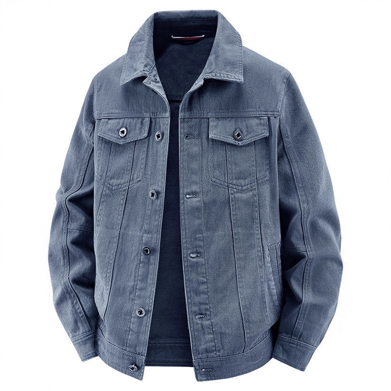 Džins jakna od 100% pamuka, s reverom, jednoredno kopčanje, vintage stil, više džepova