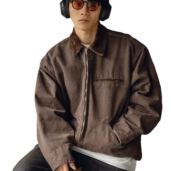 Jakna - vintage stil, rever ovratnik, zip zatvarač, širok kroj, bočni džepovi