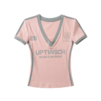 T-shirt s kratkim rukavima, V-izrez, street hipster stil, Spandex materijal
