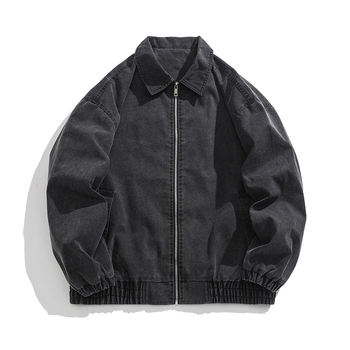 Muška corduroy jakna s kapuljom, stojeći ovratnik, širok kroj, dugi rukavi, jesen 2024