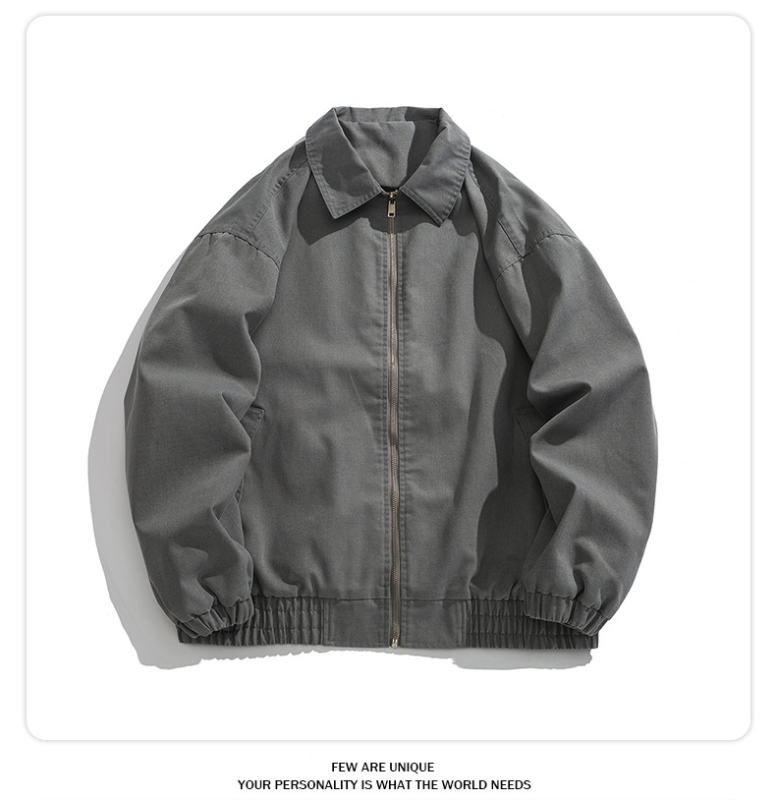 Muška corduroy jakna s kapuljom, stojeći ovratnik, širok kroj, dugi rukavi, jesen 2024