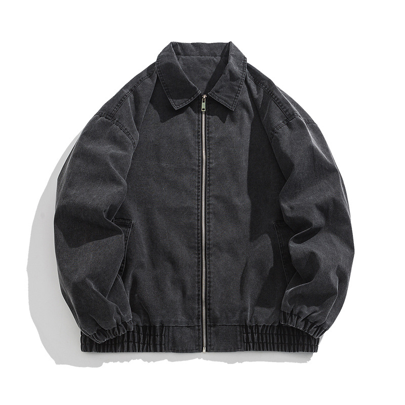 Muška corduroy jakna s kapuljom, stojeći ovratnik, širok kroj, dugi rukavi, jesen 2024