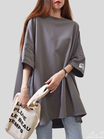 Majica s opuštenim krojem, okrugli izrez, 3/4 rukava, otisak s slovima i brojevima, mješavina pamuka i poliestera