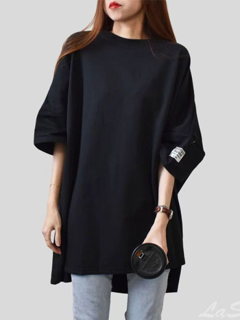 Majica s opuštenim krojem, okrugli izrez, 3/4 rukava, otisak s slovima i brojevima, mješavina pamuka i poliestera