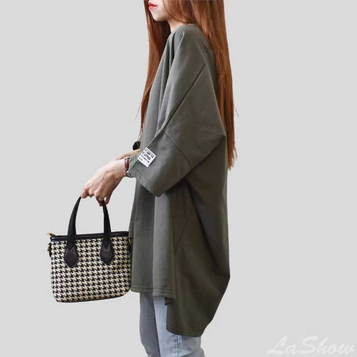 Majica s opuštenim krojem, okrugli izrez, 3/4 rukava, otisak s slovima i brojevima, mješavina pamuka i poliestera