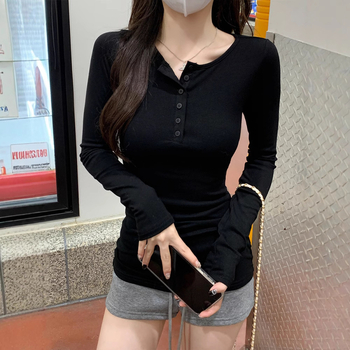 Ženski Slim-Fit dugi rukav T-shirt, jednofarbeni poliester Milk Shreds materijal, jesen 2025