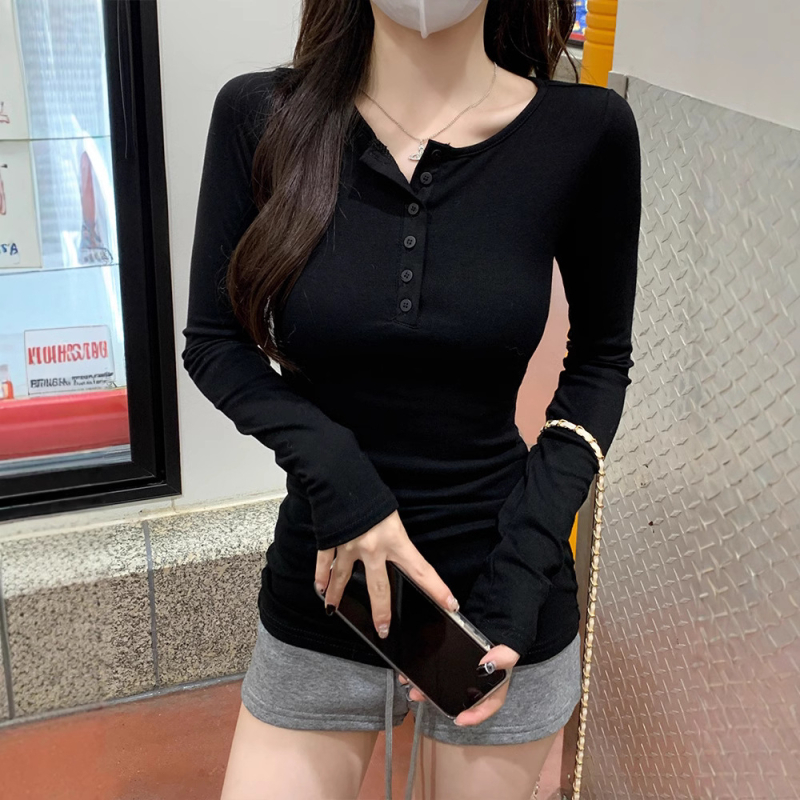 Ženski Slim-Fit dugi rukav T-shirt, jednofarbeni poliester Milk Shreds materijal, jesen 2025