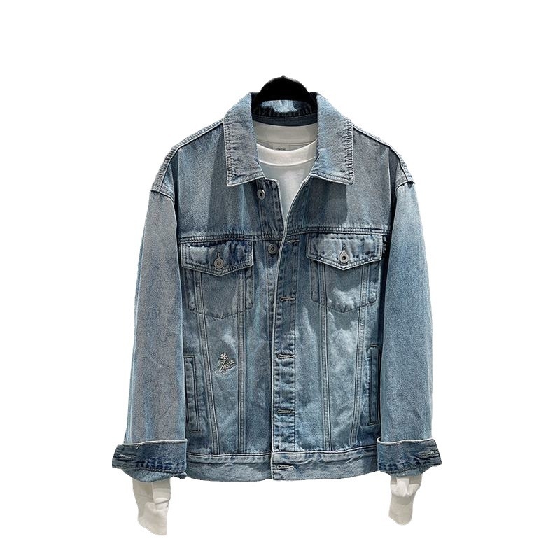 Traper jakna s floralnom vezom, japanski retro stil, ovratnik s jednim redom kopči, slobodan kroj, jacquard uzorak