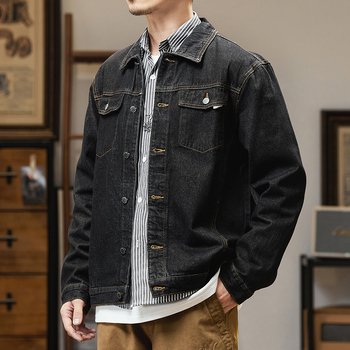 Korejska stil pamuk-denim jakna, ovratnik rever, jednostruko kopčanje, opušten kroj, proljeće
