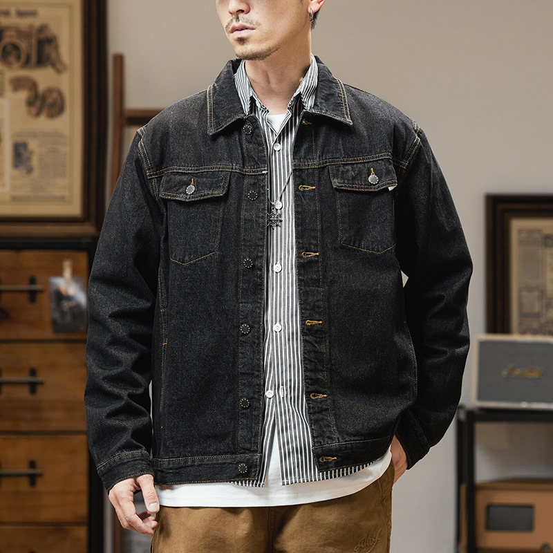 Korejska stil pamuk-denim jakna, ovratnik rever, jednostruko kopčanje, opušten kroj, proljeće