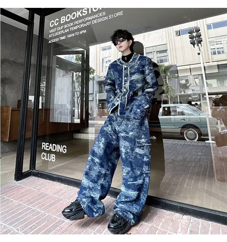 Jesenska denim jakna za muškarce, ulični stil, bez ovratnika, bez rukava, jednostruko kopčanje, džepovi sa svijetlim šavovima