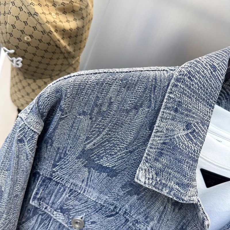 Muška traper jakna s izšivenim slovima, rever ovratnik, isprano casual, široki kroj, dugi rukavi