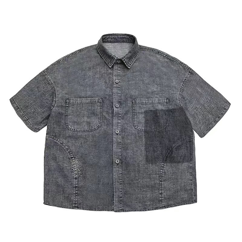 Muška traper jakna s izšivenim slovima, rever ovratnik, isprano casual, široki kroj, dugi rukavi