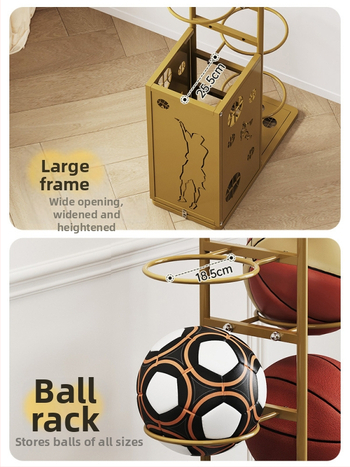Oceľový regál na športové vybavenie, priestor pre basketbalové lopty a rakety