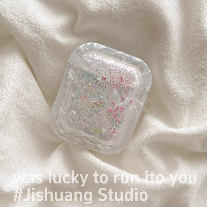 Zaštitna futrola za AirPods s uzorkom školjke i mašnicom, TPU materijal, otisak, prilagodljivo