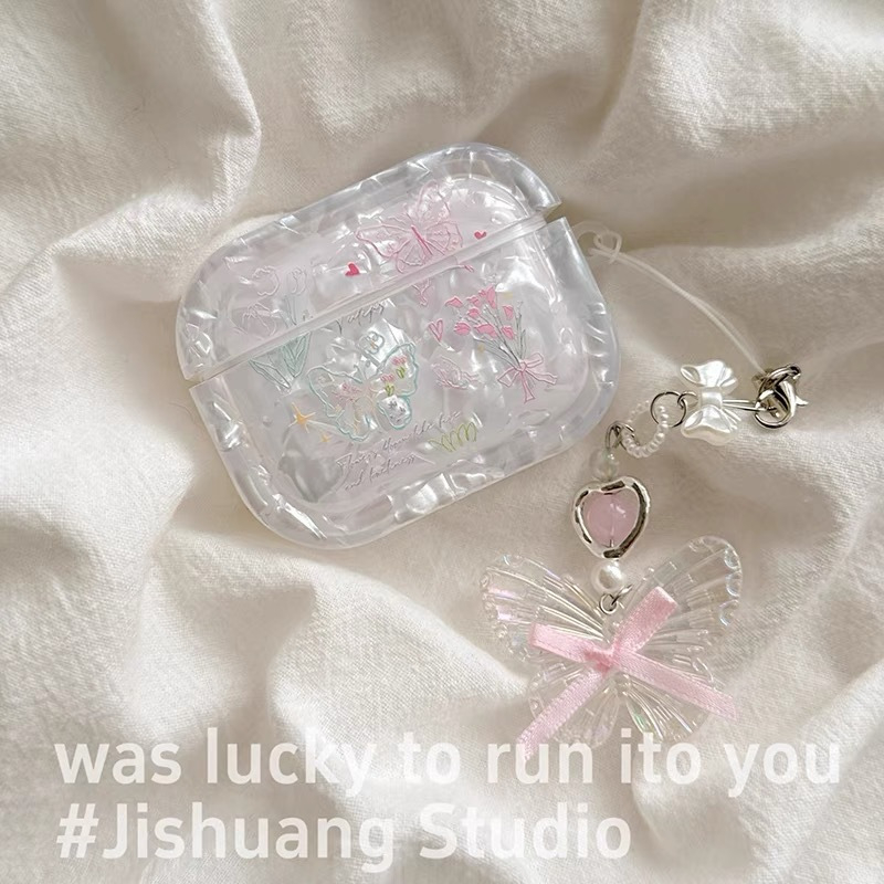 Zaštitna futrola za AirPods s uzorkom školjke i mašnicom, TPU materijal, otisak, prilagodljivo